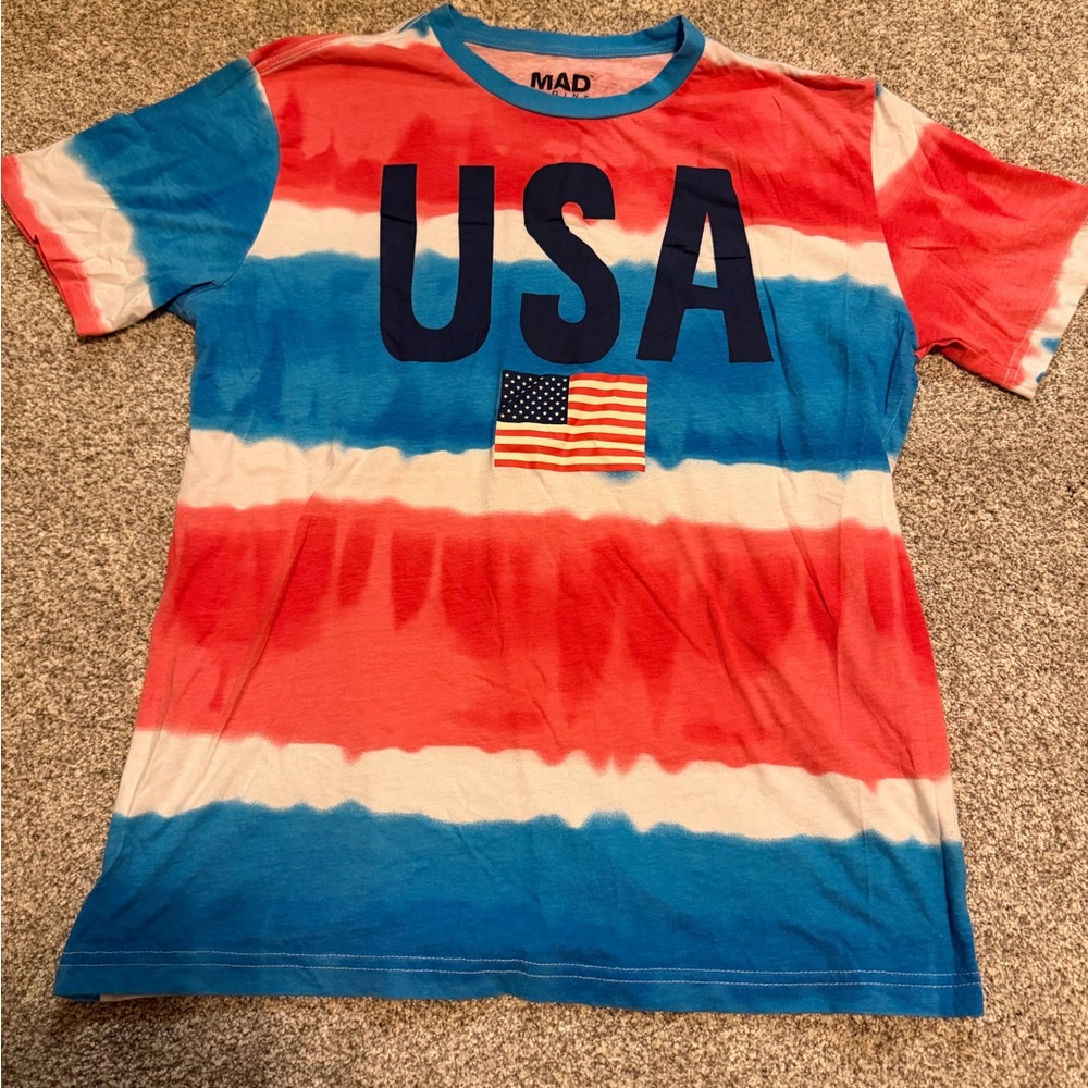 Size L USA Tie-Dye T-Shirt - Red, White, Blue